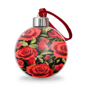 Ёлочный шар с принтом Великолепные розы в Курске, Пластик | Диаметр: 77 мм | flower | pattern | spring | букет | весна | паттерн | праздник | розы | цветочный | цветы