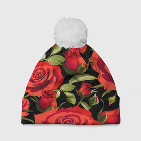 Шапка 3D c помпоном с принтом Великолепные розы в Курске, 100% полиэстер | универсальный размер, печать по всей поверхности изделия | Тематика изображения на принте: flower | pattern | spring | букет | весна | паттерн | праздник | розы | цветочный | цветы