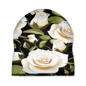 Шапка 3D с принтом Белые розы в Курске, 100% полиэстер | универсальный размер, печать по всей поверхности изделия | flower | pattern | spring | букет | весна | паттерн | праздник | розы | цветочный | цветы