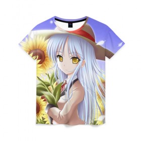 Женская футболка 3D с принтом Sun в Курске, 100% полиэфир ( синтетическое хлопкоподобное полотно) | прямой крой, круглый вырез горловины, длина до линии бедер | angel beats | anime | kanade | nakamura | ангельские ритмы | аниме