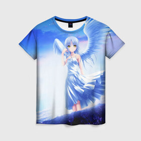 Женская футболка 3D с принтом Anime в Курске, 100% полиэфир ( синтетическое хлопкоподобное полотно) | прямой крой, круглый вырез горловины, длина до линии бедер | angel beats | anime | kanade | nakamura | ангельские ритмы | аниме