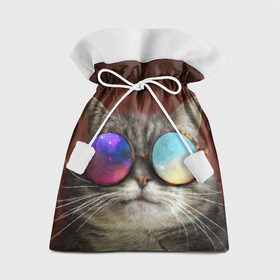 Подарочный 3D мешок с принтом котейки в Курске, 100% полиэстер | Размер: 29*39 см | cat | взгляд | космос | кот | котик | очки