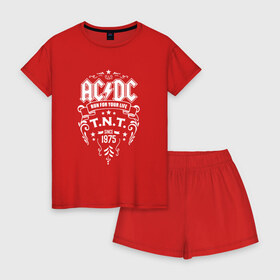 Женская пижама с шортиками хлопок с принтом AC DC run for your life в Курске, 100% хлопок | футболка прямого кроя, шорты свободные с широкой мягкой резинкой | ac dc | acdc ас дс | асдс