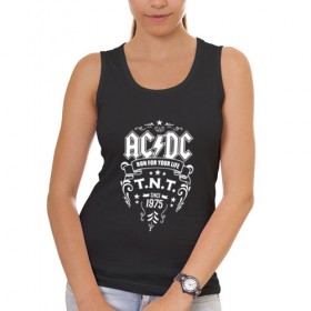 Женская майка хлопок с принтом AC/DC run for your life в Курске, 95% хлопок, 5% эластан |  | ac dc | acdc ас дс | асдс