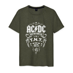 Мужская футболка хлопок с принтом AC/DC run for your life в Курске, 100% хлопок | прямой крой, круглый вырез горловины, длина до линии бедер, слегка спущенное плечо. | Тематика изображения на принте: ac dc | acdc ас дс | асдс
