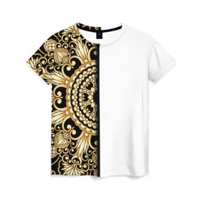 Женская футболка 3D с принтом Белое на черном в Курске, 100% полиэфир ( синтетическое хлопкоподобное полотно) | прямой крой, круглый вырез горловины, длина до линии бедер | абстракция | узор