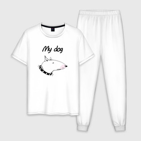 Мужская пижама хлопок с принтом My dog в Курске, 100% хлопок | брюки и футболка прямого кроя, без карманов, на брюках мягкая резинка на поясе и по низу штанин
 | бультерьер | собака