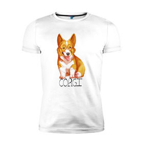 Мужская футболка премиум с принтом Корги в Курске, 92% хлопок, 8% лайкра | приталенный силуэт, круглый вырез ворота, длина до линии бедра, короткий рукав | корги | собака
