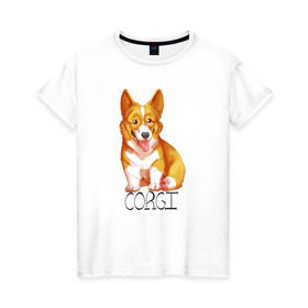 Женская футболка хлопок с принтом Корги в Курске, 100% хлопок | прямой крой, круглый вырез горловины, длина до линии бедер, слегка спущенное плечо | корги | собака