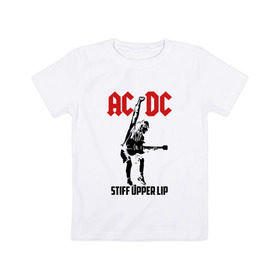 Детская футболка хлопок с принтом AC/DC stiff upper lip в Курске, 100% хлопок | круглый вырез горловины, полуприлегающий силуэт, длина до линии бедер | Тематика изображения на принте: ac dc | acdc | acdc ас дс | австралийская | ангус янг | асдс | блюз | группа | крис слэйд | метал | молния | музыка | музыканты | певцы | рок | рок н ролл | стиви янг | хард | хардрок | эксл роуз