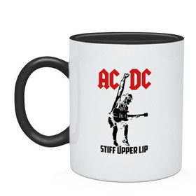 Кружка двухцветная с принтом AC/DC stiff upper lip в Курске, керамика | объем — 330 мл, диаметр — 80 мм. Цветная ручка и кайма сверху, в некоторых цветах — вся внутренняя часть | Тематика изображения на принте: ac dc | acdc | acdc ас дс | австралийская | ангус янг | асдс | блюз | группа | крис слэйд | метал | молния | музыка | музыканты | певцы | рок | рок н ролл | стиви янг | хард | хардрок | эксл роуз