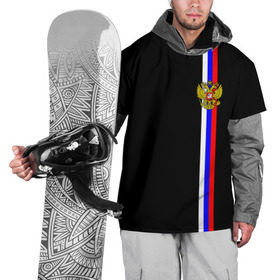 Накидка на куртку 3D с принтом Лента с гербом России в Курске, 100% полиэстер |  | Тематика изображения на принте: герб | россия | рф | триколор