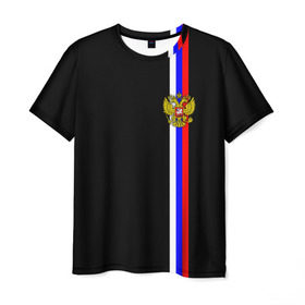 Мужская футболка 3D с принтом Лента с гербом России в Курске, 100% полиэфир | прямой крой, круглый вырез горловины, длина до линии бедер | герб | россия | рф | триколор