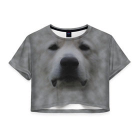 Женская футболка 3D укороченная с принтом Лабрадор в Курске, 100% полиэстер | круглая горловина, длина футболки до линии талии, рукава с отворотами | голова | животные | лабрадор | пес | природа | собака | собачка | щенок