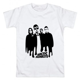 Мужская футболка хлопок с принтом Группа Arctic Monkeys в Курске, 100% хлопок | прямой крой, круглый вырез горловины, длина до линии бедер, слегка спущенное плечо. | Тематика изображения на принте: 