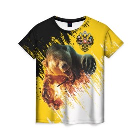 Женская футболка 3D с принтом Имперский флаг и медведь в Курске, 100% полиэфир ( синтетическое хлопкоподобное полотно) | прямой крой, круглый вырез горловины, длина до линии бедер | russian bear | герб | россия