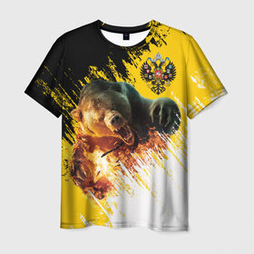 Мужская футболка 3D с принтом Имперский флаг и медведь в Курске, 100% полиэфир | прямой крой, круглый вырез горловины, длина до линии бедер | russian bear | герб | россия