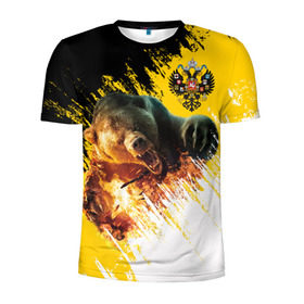 Мужская футболка 3D спортивная с принтом Имперский флаг и медведь в Курске, 100% полиэстер с улучшенными характеристиками | приталенный силуэт, круглая горловина, широкие плечи, сужается к линии бедра | Тематика изображения на принте: russian bear | герб | россия