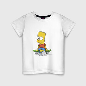 Детская футболка хлопок с принтом Барт в Курске, 100% хлопок | круглый вырез горловины, полуприлегающий силуэт, длина до линии бедер | bart | simpsons | skate | скейт