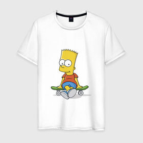 Мужская футболка хлопок с принтом Барт в Курске, 100% хлопок | прямой крой, круглый вырез горловины, длина до линии бедер, слегка спущенное плечо. | bart | simpsons | skate | скейт