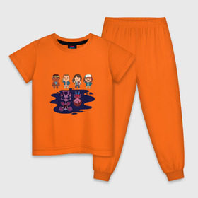 Детская пижама хлопок с принтом очень странные дела в Курске, 100% хлопок |  брюки и футболка прямого кроя, без карманов, на брюках мягкая резинка на поясе и по низу штанин
 | Тематика изображения на принте: stranger things
