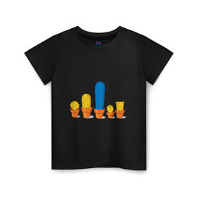 Детская футболка хлопок с принтом Симпсоны - кактусы в Курске, 100% хлопок | круглый вырез горловины, полуприлегающий силуэт, длина до линии бедер | bart | homer | simpsons | барт | гомер | кактус | лиза | мардж | мэгги