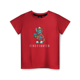 Детская футболка хлопок с принтом Пожарный в Курске, 100% хлопок | круглый вырез горловины, полуприлегающий силуэт, длина до линии бедер | fire | firefighter | борец с огнем | для пожарных | носорог | огонь | пожар | пожарник | пожарный