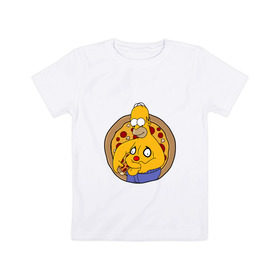 Детская футболка хлопок с принтом Гомер и пицца в Курске, 100% хлопок | круглый вырез горловины, полуприлегающий силуэт, длина до линии бедер | homer | simpsons | гомер