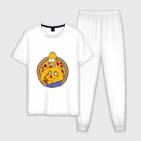 Мужская пижама хлопок с принтом Гомер и пицца в Курске, 100% хлопок | брюки и футболка прямого кроя, без карманов, на брюках мягкая резинка на поясе и по низу штанин
 | Тематика изображения на принте: homer | simpsons | гомер