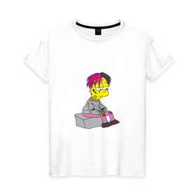 Женская футболка хлопок с принтом Bart Lili Peep в Курске, 100% хлопок | прямой крой, круглый вырез горловины, длина до линии бедер, слегка спущенное плечо | bart simpson | lil peep | барт симпсон | лил пип