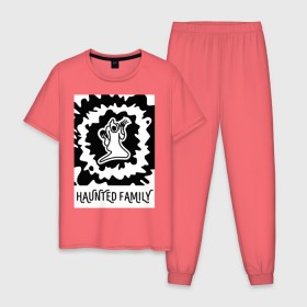 Мужская пижама хлопок с принтом Haunted Family в Курске, 100% хлопок | брюки и футболка прямого кроя, без карманов, на брюках мягкая резинка на поясе и по низу штанин
 | 