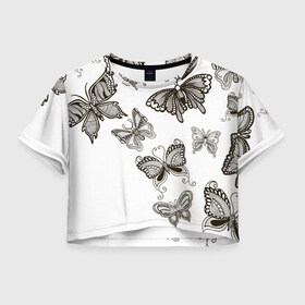 Женская футболка Cropp-top с принтом Коллекция BOUDOIR в Курске, 100% полиэстер | круглая горловина, длина футболки до линии талии, рукава с отворотами | абстракция | бабочки