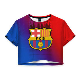 Женская футболка 3D укороченная с принтом FC Barcelona color sport в Курске, 100% полиэстер | круглая горловина, длина футболки до линии талии, рукава с отворотами | Тематика изображения на принте: football | soccer | барселона
