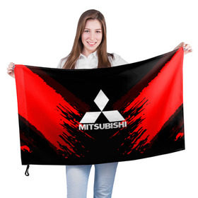 Флаг 3D с принтом MITSUBISHI SPORT COLLECTION в Курске, 100% полиэстер | плотность ткани — 95 г/м2, размер — 67 х 109 см. Принт наносится с одной стороны |  машина | марка | митсубиси