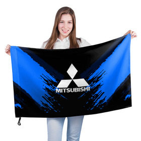 Флаг 3D с принтом MITSUBISHI SPORT COLLECTION в Курске, 100% полиэстер | плотность ткани — 95 г/м2, размер — 67 х 109 см. Принт наносится с одной стороны |  машина | марка | митсубиси