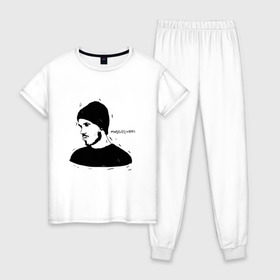 Женская пижама хлопок с принтом Mnogoznaal_9 в Курске, 100% хлопок | брюки и футболка прямого кроя, без карманов, на брюках мягкая резинка на поясе и по низу штанин | mnogoznaal | максим лазин | многознаал