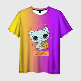 Мужская футболка 3D с принтом Милый котёнок в Курске, 100% полиэфир | прямой крой, круглый вырез горловины, длина до линии бедер | cat | взгляд | кот | кот хипстер | котёнок | котятки | котятушки | кошечки | кошка | мордочка