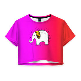 Женская футболка 3D укороченная с принтом Радужный слоник в Курске, 100% полиэстер | круглая горловина, длина футболки до линии талии, рукава с отворотами | детские | животные | слон | слоник | слоны