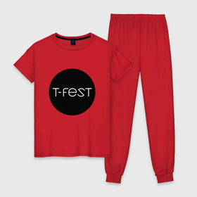 Женская пижама хлопок с принтом T-Fest_13 в Курске, 100% хлопок | брюки и футболка прямого кроя, без карманов, на брюках мягкая резинка на поясе и по низу штанин | t fest | tfest | незборецкий | т фест | тифест