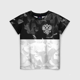 Детская футболка 3D с принтом RUSSIA SPORT в Курске, 100% гипоаллергенный полиэфир | прямой крой, круглый вырез горловины, длина до линии бедер, чуть спущенное плечо, ткань немного тянется | russia | герб | двуглавый орел | россия | спорт | спортивные | триколор