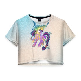 Женская футболка 3D укороченная с принтом My Little Pony в Курске, 100% полиэстер | круглая горловина, длина футболки до линии талии, рукава с отворотами | комедия | маленький | мой | музыка | мультфильм | мюзикл | пони | приключения | сказка | фэнтези