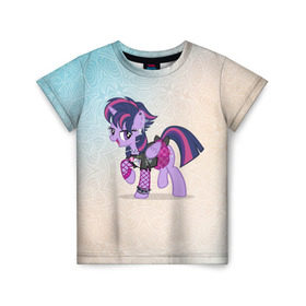Детская футболка 3D с принтом My Little Pony в Курске, 100% гипоаллергенный полиэфир | прямой крой, круглый вырез горловины, длина до линии бедер, чуть спущенное плечо, ткань немного тянется | Тематика изображения на принте: мой маленький пони | мультфильм