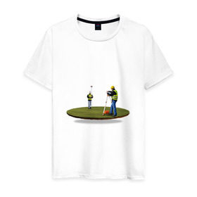 Мужская футболка хлопок с принтом Геодезия в поле в Курске, 100% хлопок | прямой крой, круглый вырез горловины, длина до линии бедер, слегка спущенное плечо. | геодезист | геодезия | строители | строительство