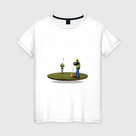 Женская футболка хлопок с принтом Геодезия в поле в Курске, 100% хлопок | прямой крой, круглый вырез горловины, длина до линии бедер, слегка спущенное плечо | геодезист | геодезия | строители | строительство