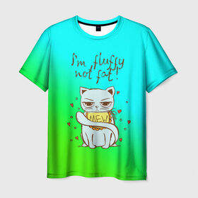 Мужская футболка 3D с принтом Я пушистый,не толстый! в Курске, 100% полиэфир | прямой крой, круглый вырез горловины, длина до линии бедер | cat | взгляд | кот | кот хипстер | котёнок | котятки | котятушки | кошечки | кошка | мордочка