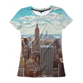Женская футболка 3D с принтом Столица мира (Нью-Йорк) в Курске, 100% полиэфир ( синтетическое хлопкоподобное полотно) | прямой крой, круглый вырез горловины, длина до линии бедер | america | new york | usa | америка | каменные джунгли | нью йорк | сша