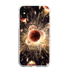 Чехол для iPhone XS Max матовый с принтом Звезда баскетбола в Курске, Силикон | Область печати: задняя сторона чехла, без боковых панелей | basketball | nba | баскетбол | искры | мячи | нба