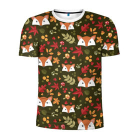 Мужская футболка 3D спортивная с принтом Лисоньки в лесу в Курске, 100% полиэстер с улучшенными характеристиками | приталенный силуэт, круглая горловина, широкие плечи, сужается к линии бедра | Тематика изображения на принте: лиса | лисичка | лисоньки | лисы | паттерн