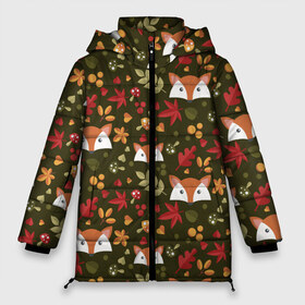Женская зимняя куртка 3D с принтом Лисоньки в лесу в Курске, верх — 100% полиэстер; подкладка — 100% полиэстер; утеплитель — 100% полиэстер | длина ниже бедра, силуэт Оверсайз. Есть воротник-стойка, отстегивающийся капюшон и ветрозащитная планка. 

Боковые карманы с листочкой на кнопках и внутренний карман на молнии | лиса | лисичка | лисоньки | лисы | паттерн
