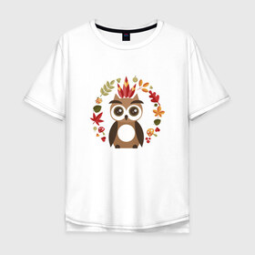 Мужская футболка хлопок Oversize с принтом Совенок в Курске, 100% хлопок | свободный крой, круглый ворот, “спинка” длиннее передней части | 